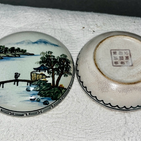 Antique Qing Period Porcelain Hand Painted Ink Paste Pot Box Jar Scenic Art - Picture 6 of 8